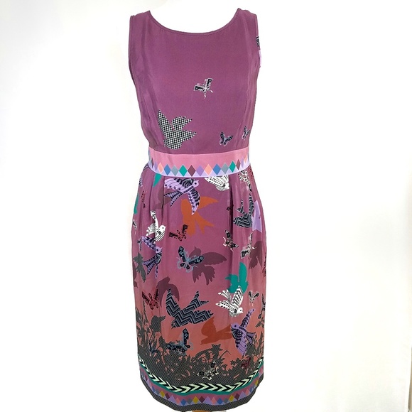 Anthropologie Dresses & Skirts - Heyhoe Anthropologie Sz 10 Bird Print Silk Dress